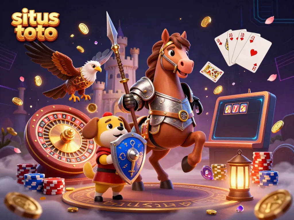 Spin to win at situs toto with vibrant characters, coins, and dynamic gaming elements.