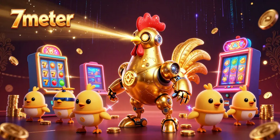 7meter engages players in thrilling slot action with a golden rooster robot and dynamic visuals.