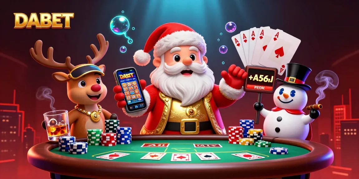 DABET interactive casino experience featuring Santa Claus and friends with vibrant gaming elements.