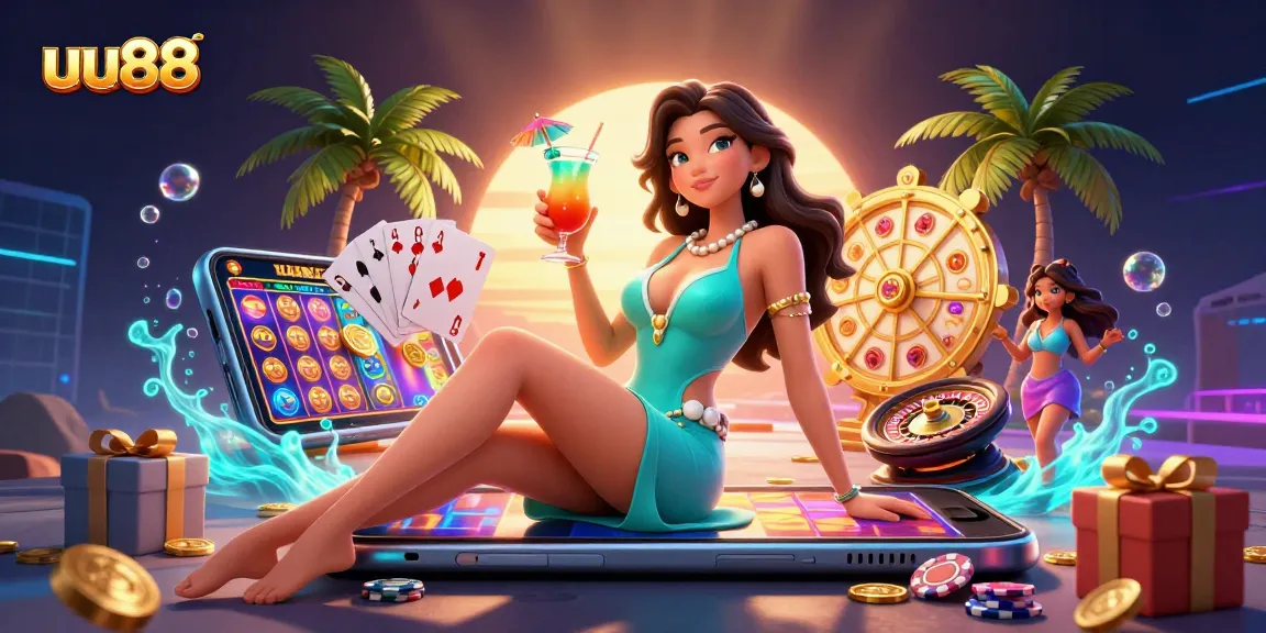 Engage in exciting gaming at uu88 with vibrant casino elements and a glamorous setting.