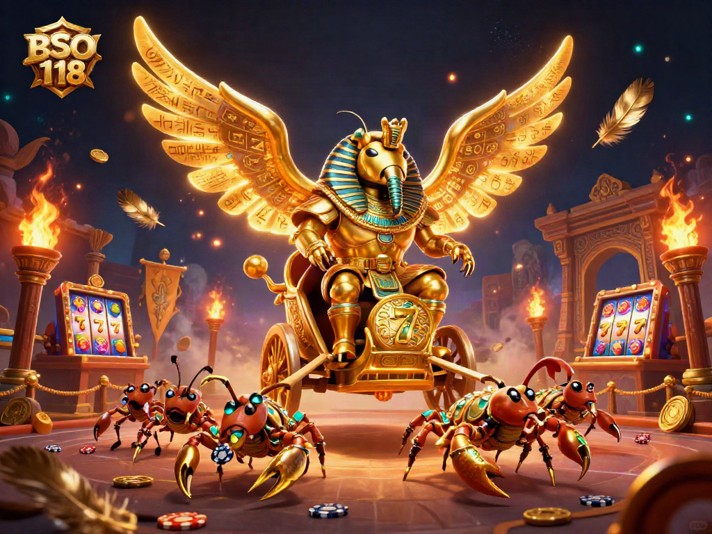 Engage in thrilling gaming action with BSO118's dynamic casino scene illustration featuring ancient motifs.
