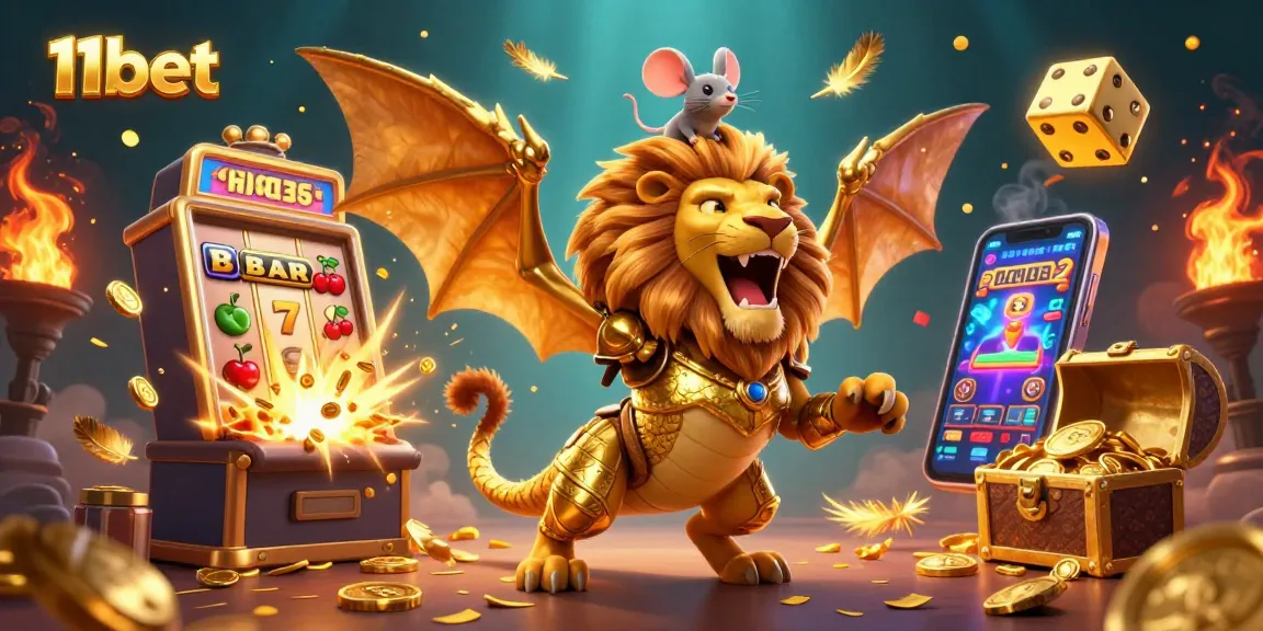 Win big with exhilarating 11bet casino games featuring dynamic 3D illustrations and vibrant golds.