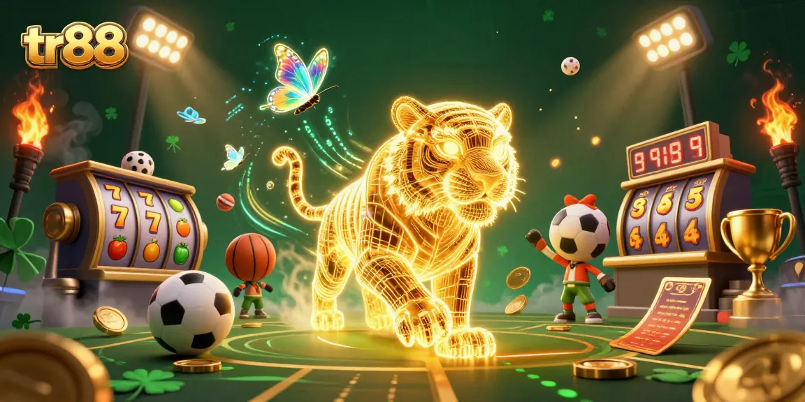 Experience the stunning gameplay of tr88 with the golden tiger prowling in a vibrant digital casino.