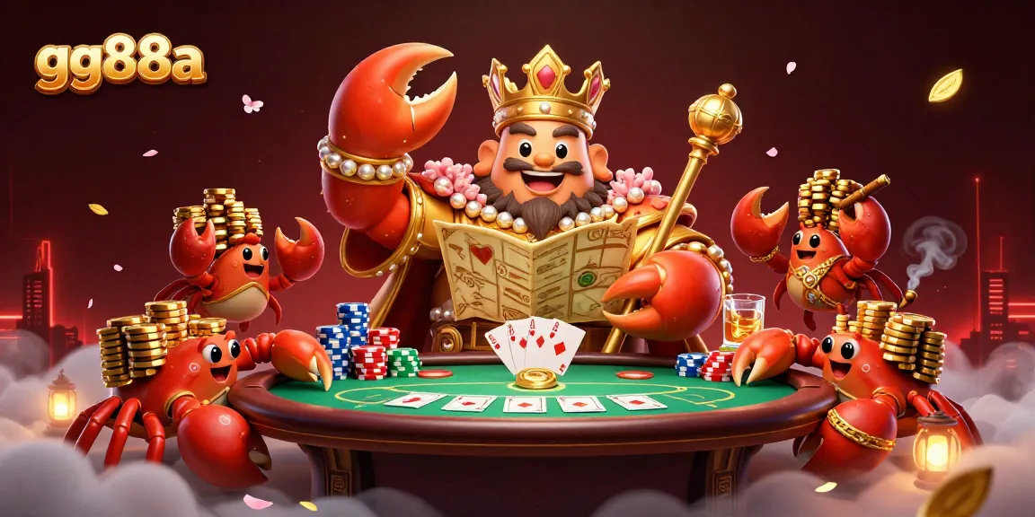 Engage in exciting poker action with gg88a, featuring a golden crab emperor and vibrant chips.