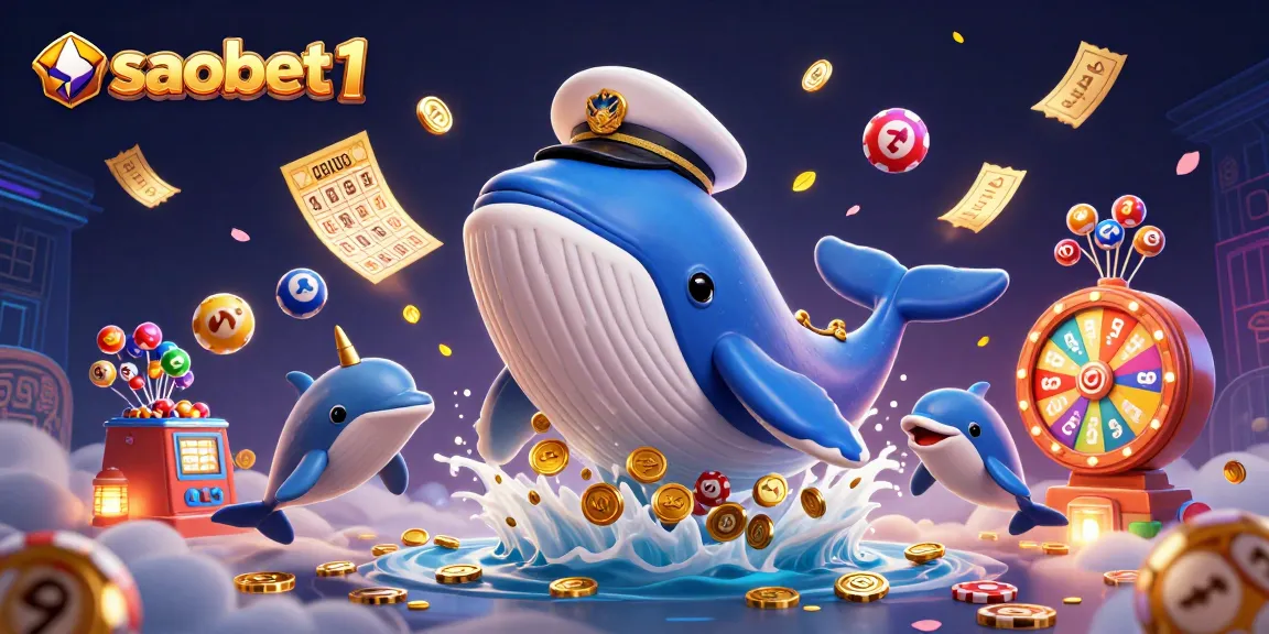Experience the thrilling world of saobet1 with a vibrant illustration of casino characters, coins, and dynamic lottery elements.