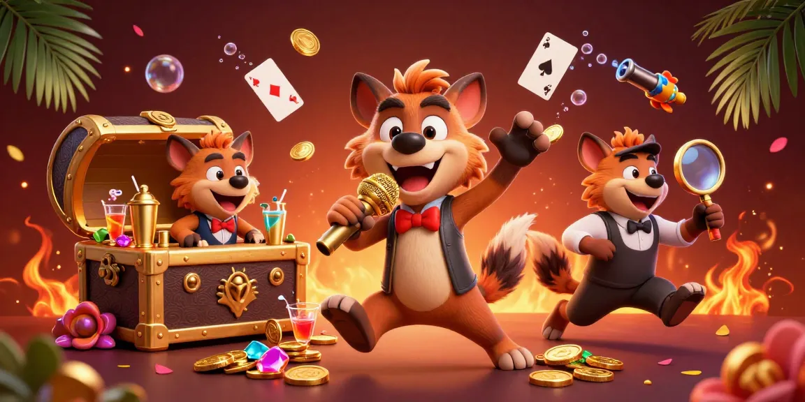 Fun hyenas engage in gambling at nk88's vibrant casino featuring games and entertainment.