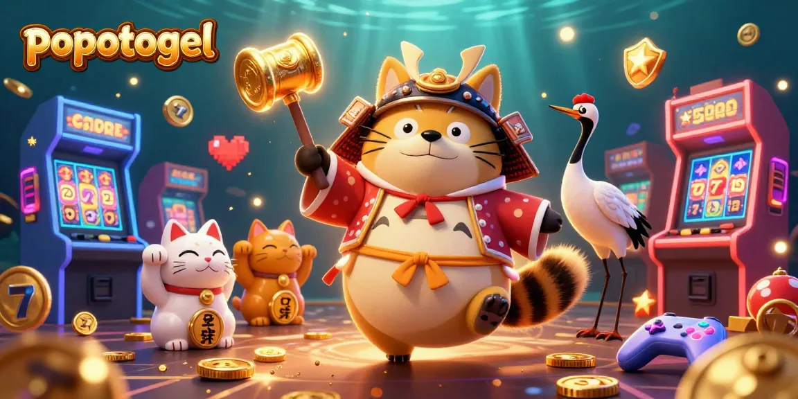Experience the excitement of popotogel as the cheerful tanuki celebrates with vibrant slots and lucky cats.