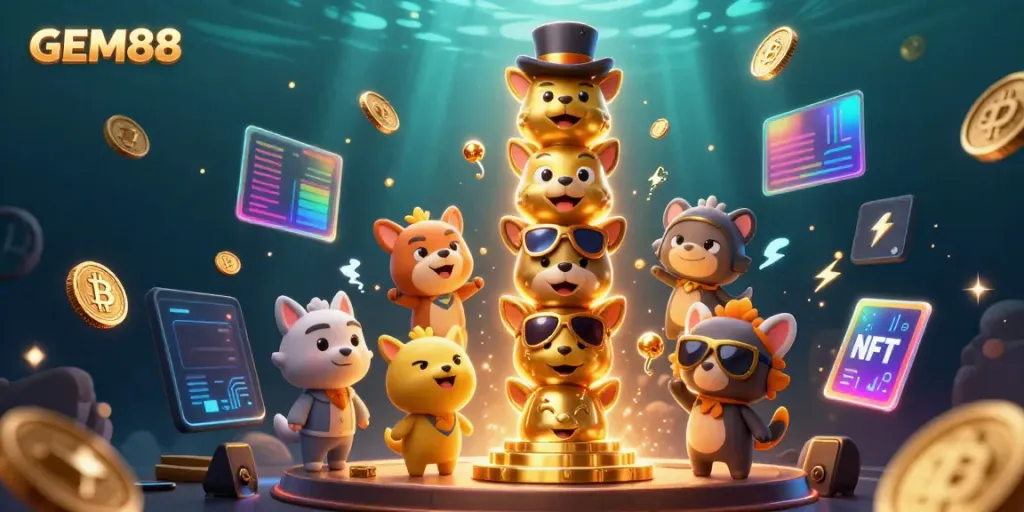 Experience thrilling gems of gaming at GEM88 with animated totems and dynamic crypto elements.