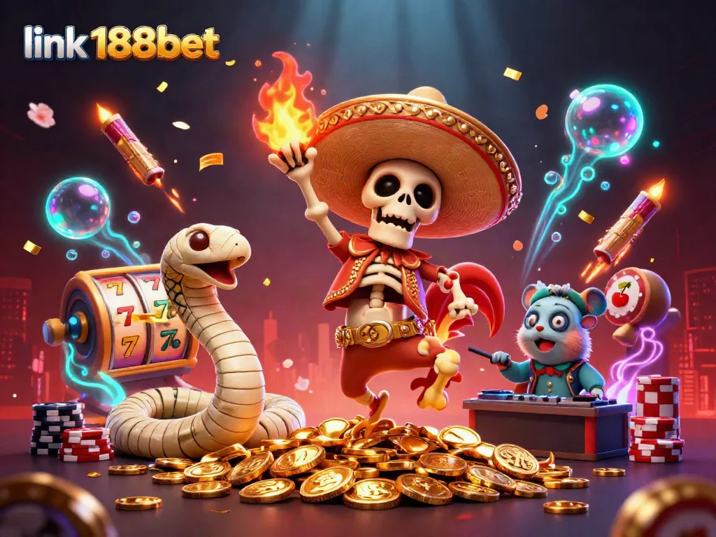 Experience the excitement of link 188bet with dynamic casino characters and festive gambling elements.