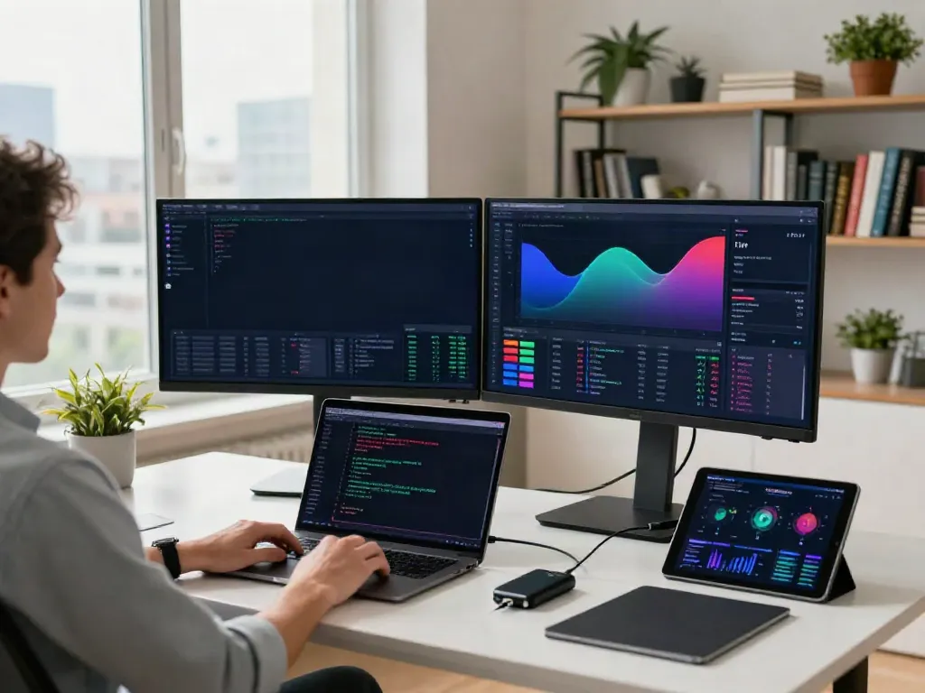 Main crypto channel workspace for cryptocurrency trading and DeFi analytics with multiple screens and hardware wallet