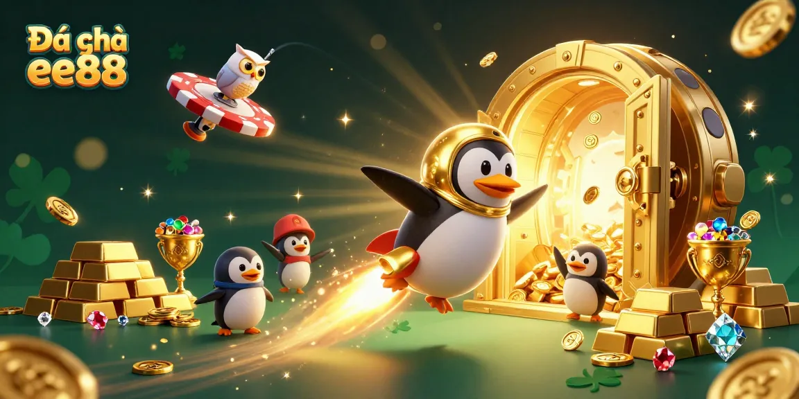Experience the thrilling world of Đá gà ee88 with dynamic action and vibrant treasures in a cosmic gambling scene.