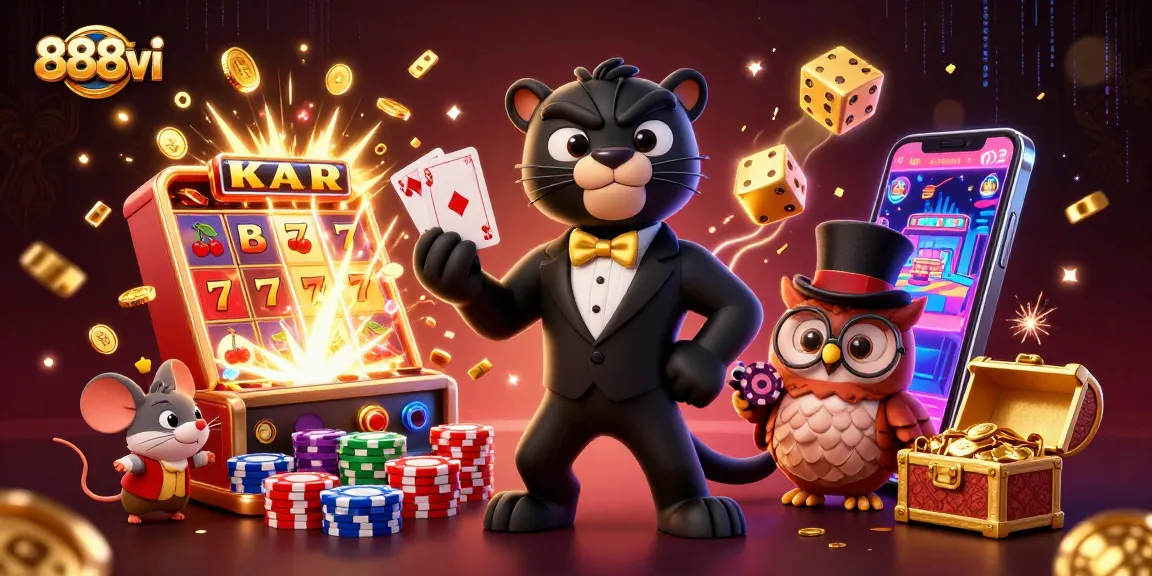 Experience 888vi's vibrant slot action with jackpot bursts and engaging character dynamics.
