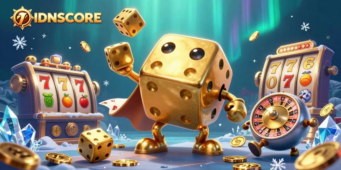 Engage with IDNSCORE's exciting slots loyalty points illustrated with a dynamic golden dice golem.