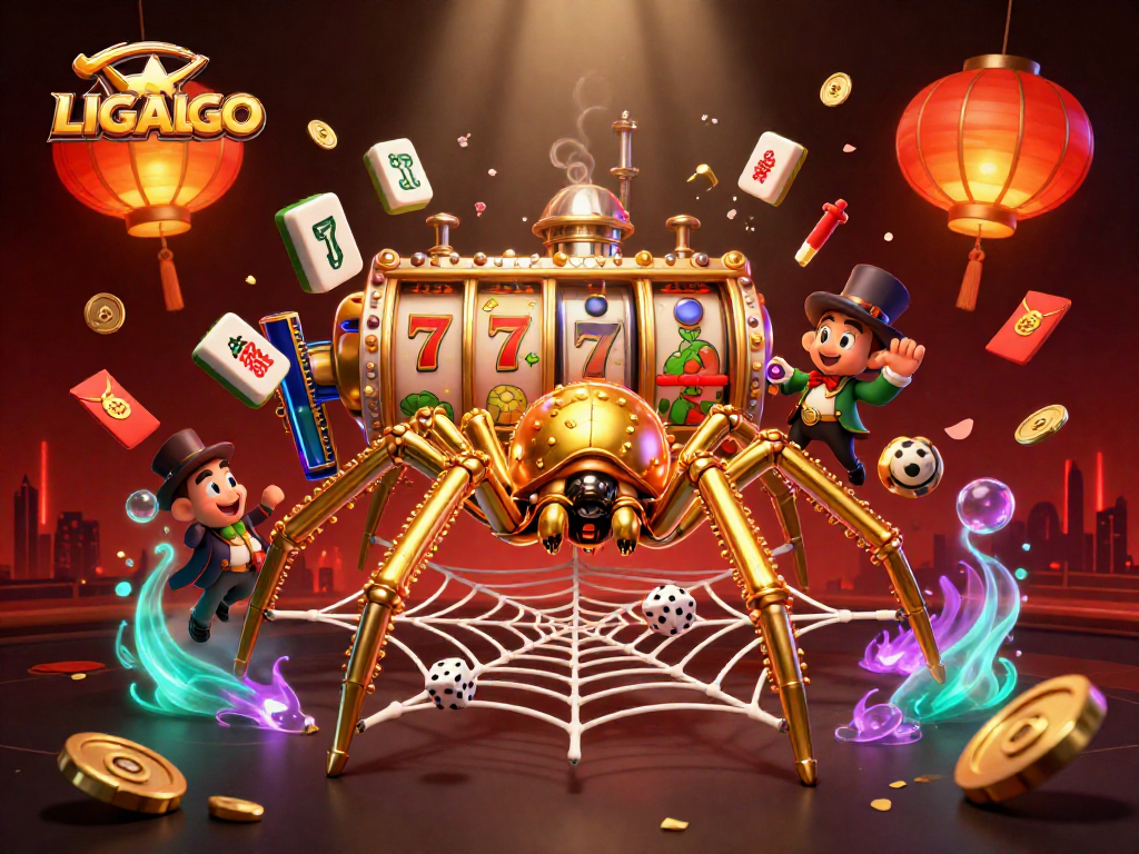 LIGALGO engages players with rich visuals of a steampunk spider crafting a web of luck in this dynamic casino illustration