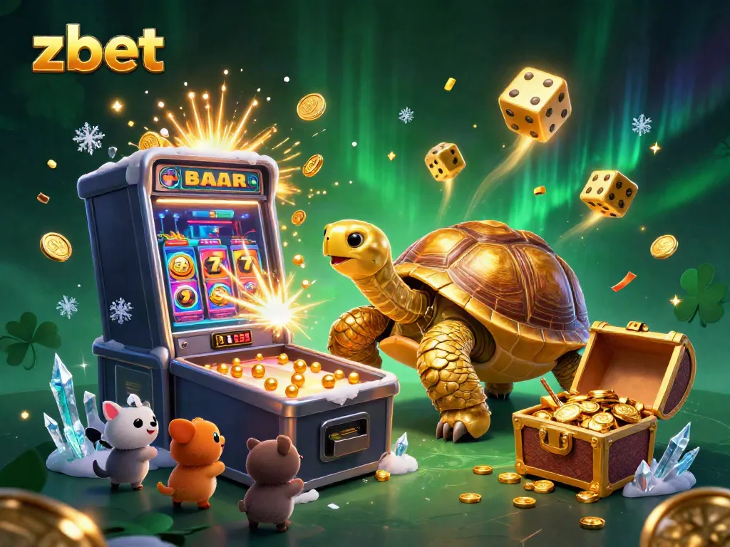 Engage with zbet's exciting casino atmosphere featuring a magical tortoise pinball machine and jackpot elements.