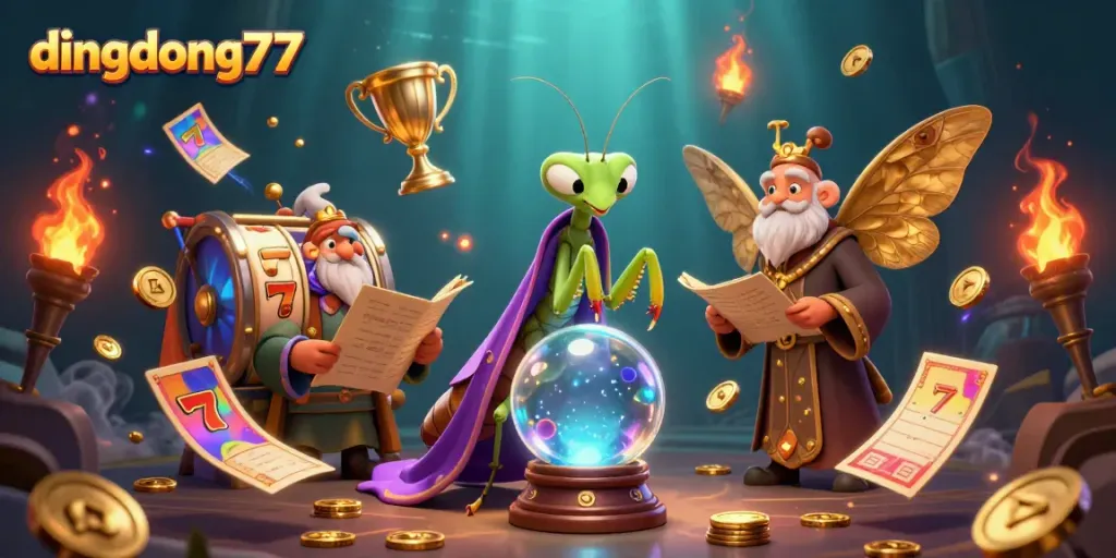 Experience exciting gambling options with dingdong77 in this engaging casino-themed illustration.