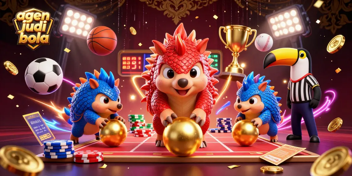 A dynamic scene of rival pangolins playing a betting game, representing agen judi bola with vibrant sports elements.