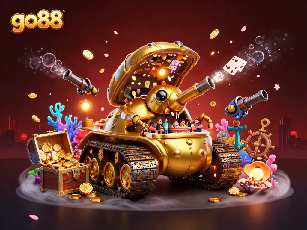 Engage in thrilling gaming with go88's vibrant casino adventure illustrated scene.