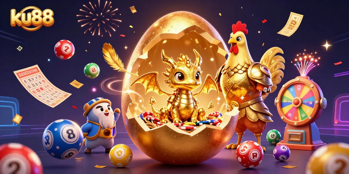 Engage with ku88 gaming thrills featuring a golden dragon and vibrant lottery elements.