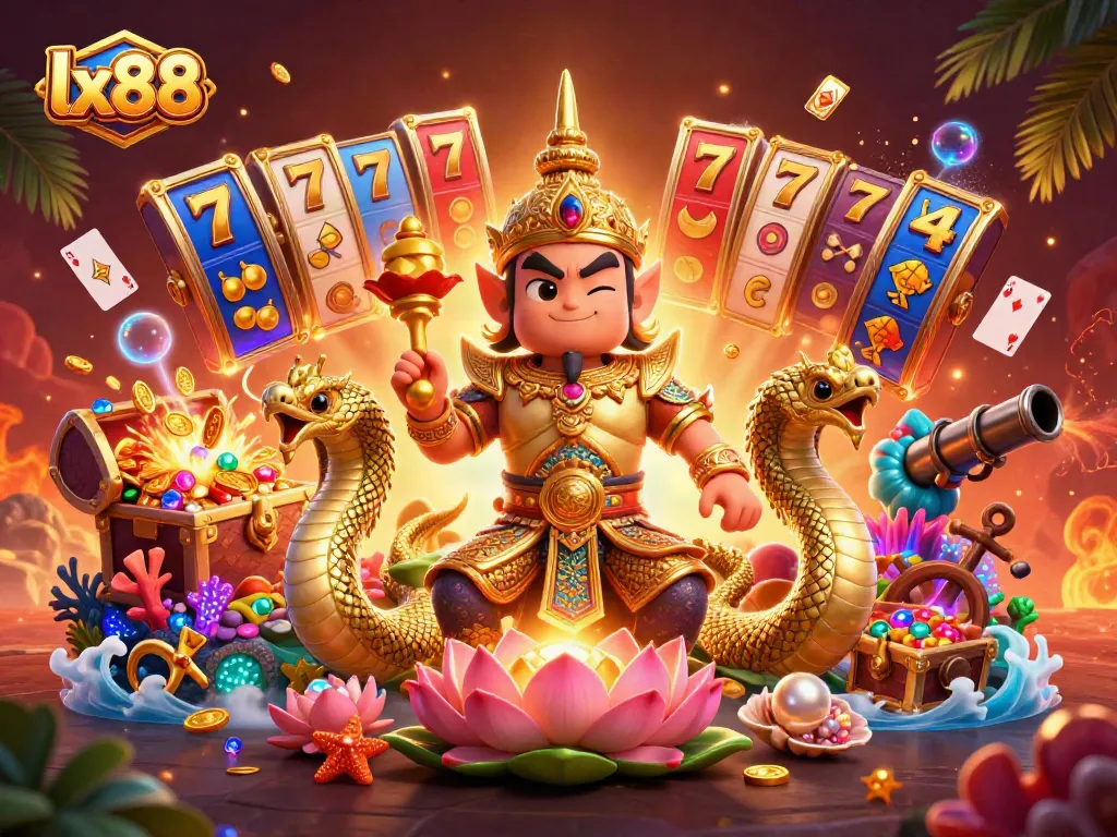 Experience the thrill of gambling with lx88's vibrant slot reels and treasure-filled underwater scenes.