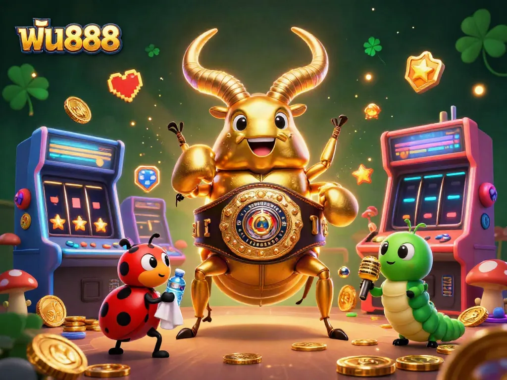 Engage in thrilling gaming at ฟัน888 with a dynamic and colorful casino-themed illustration showing excitement and action.