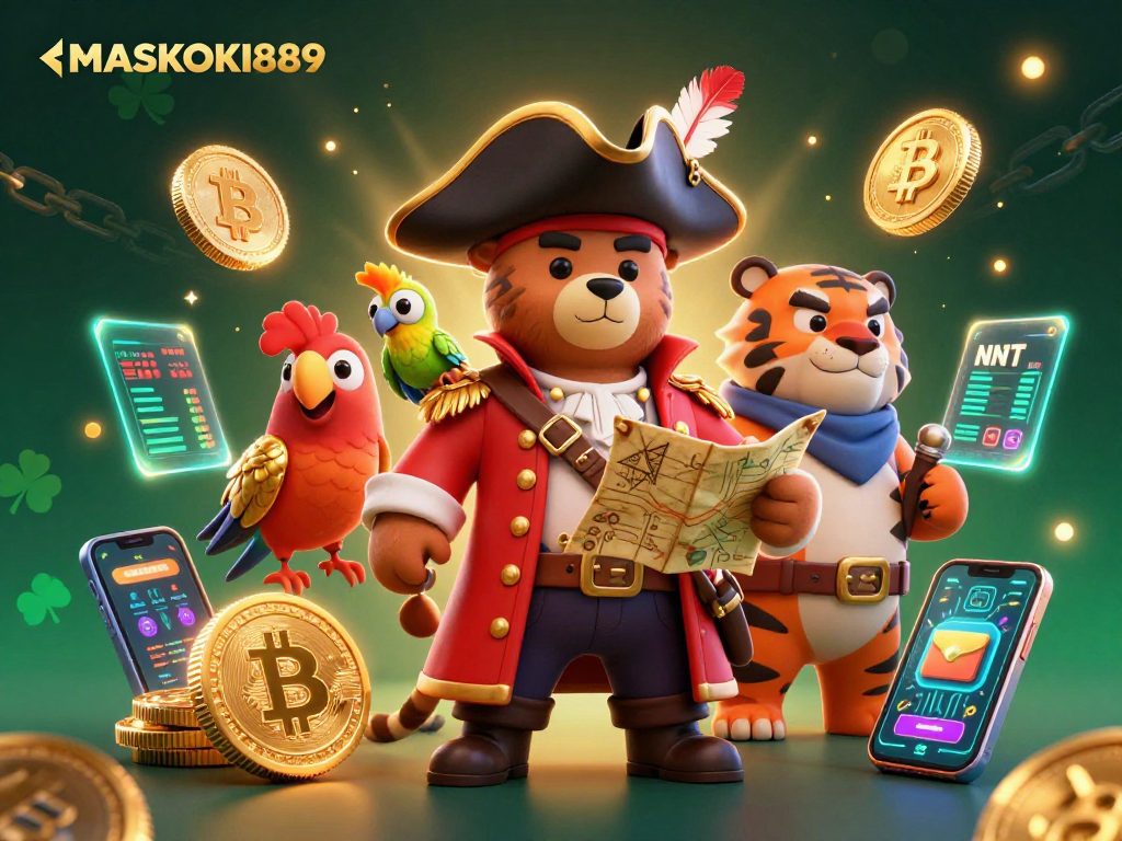 Engage with MASKOKI889's thrilling pirate-themed crypto casino adventure filled with vibrant 3D elements.