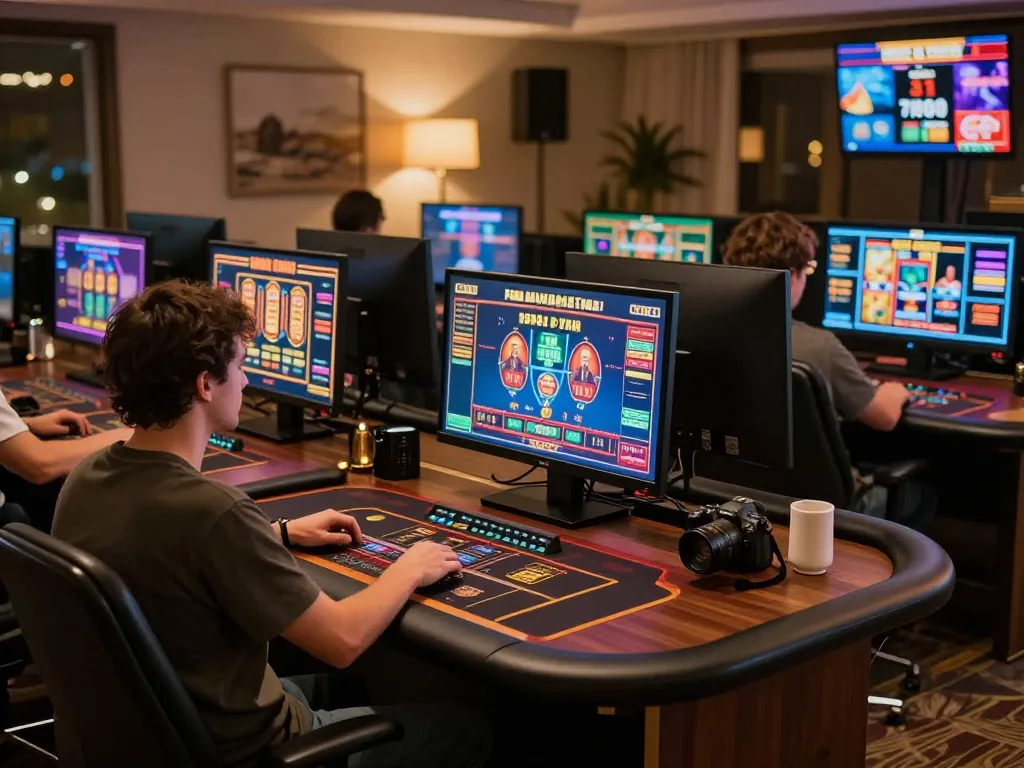 Engaging in online casino games at MM88 with immersive screens and cozy atmosphere