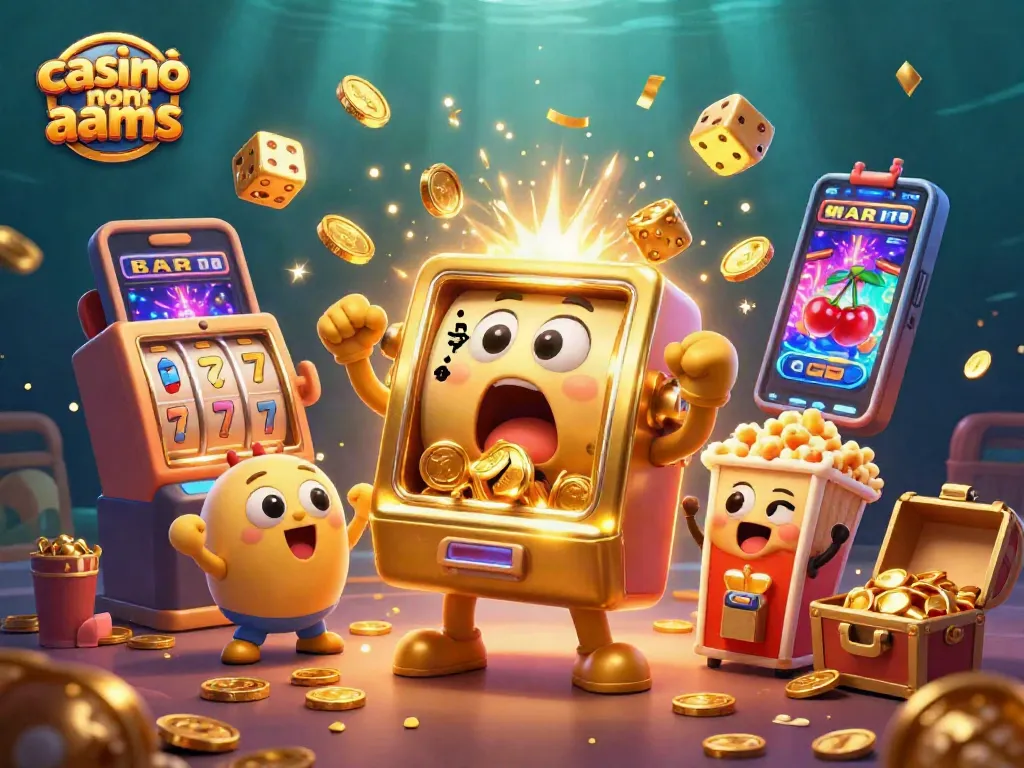 Gioca su un casinò non AAMS mentre un'illustrazione mostra slot machine che esplodono di monete e premi