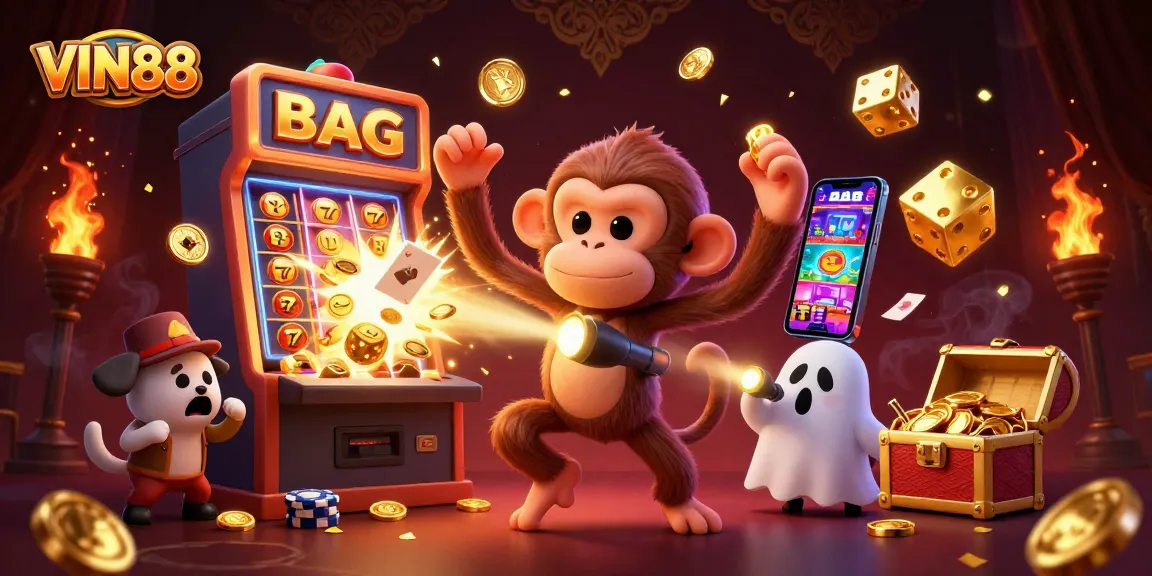 Experience thrilling gameplay with VIN88 in a dynamic casino scene with flying coins and vibrant elements.