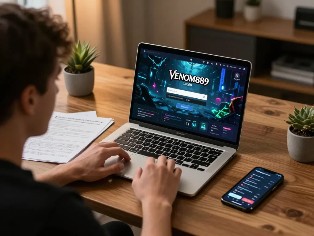 Engaged player using VENOM889 Login on laptop for immersive gaming experience
