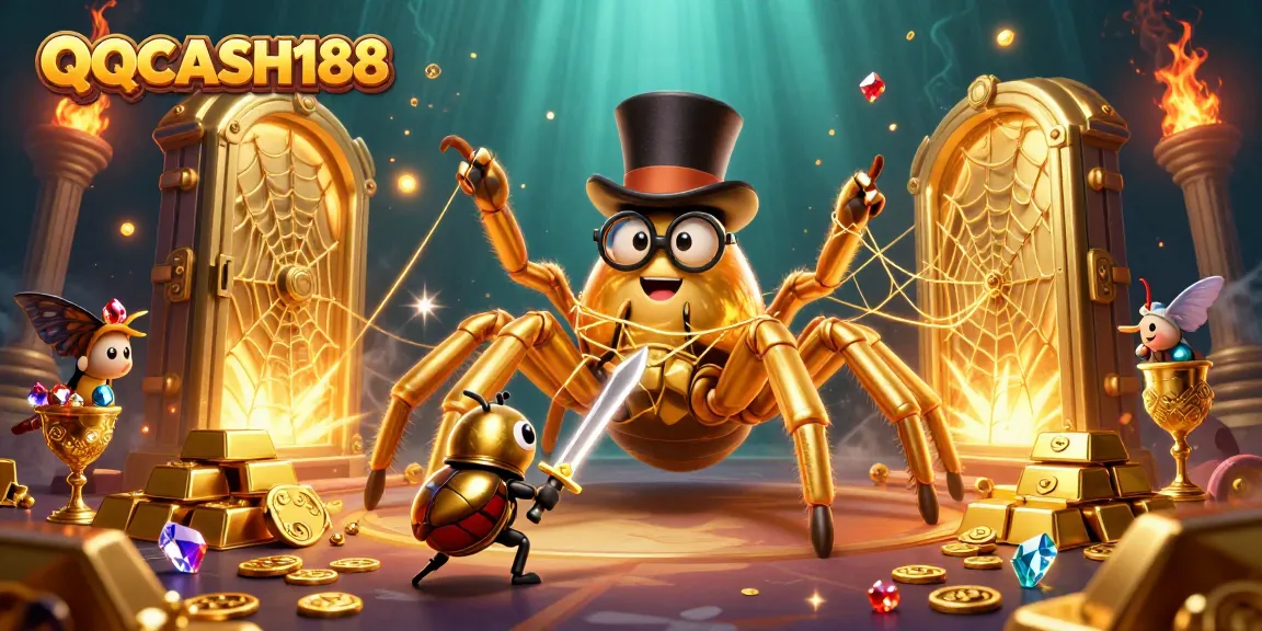 Engage in thrilling gameplay at QQCASH188 with a golden tarantula and adventurous beetle knight.