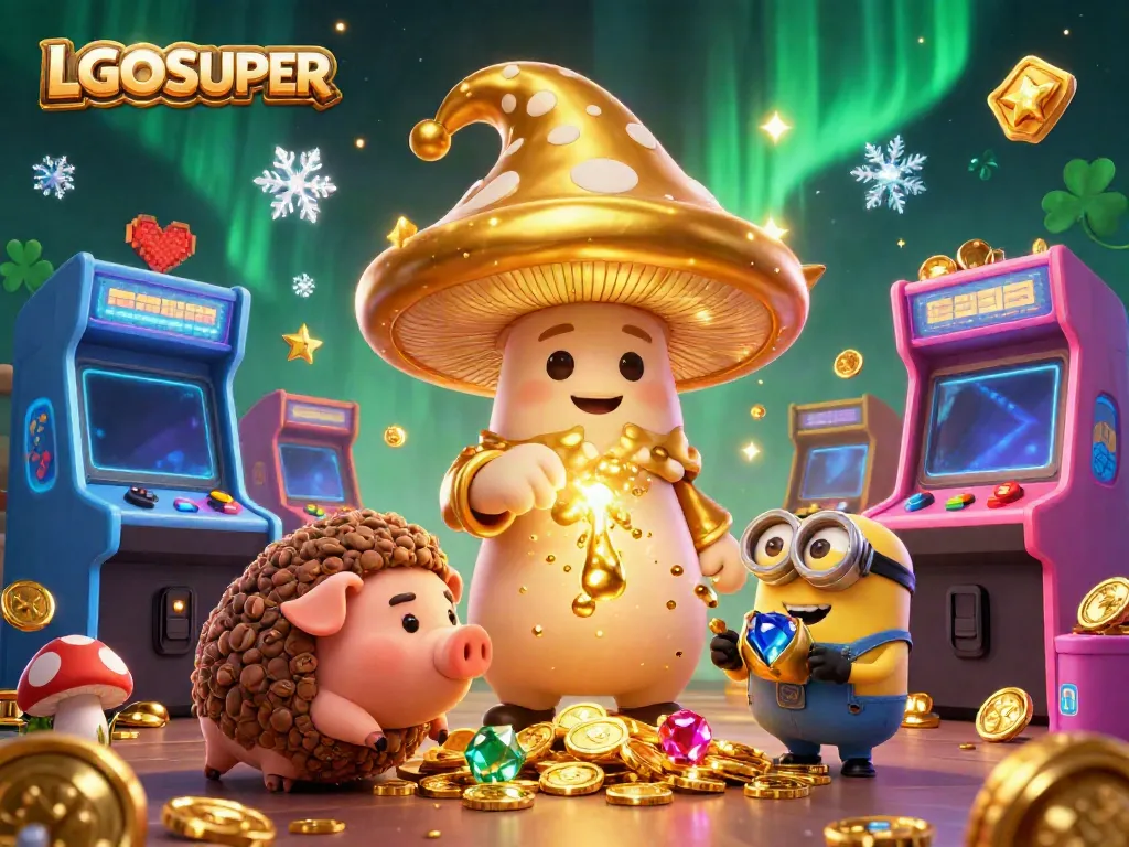 Experience excitement with LGOSUPER's vibrant casino game elements in a magical 3D illustration.