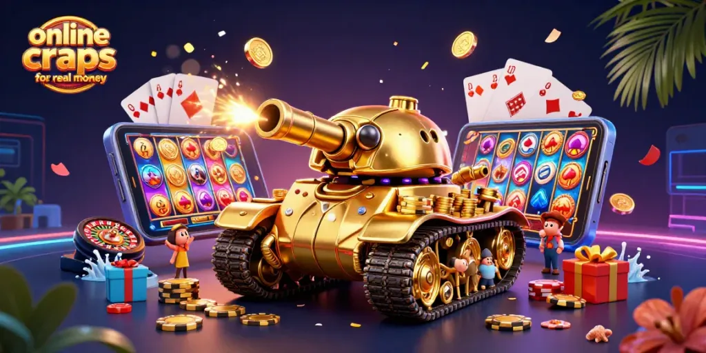 Experience online craps for real money with vibrant casino elements and dynamic 3D visuals.