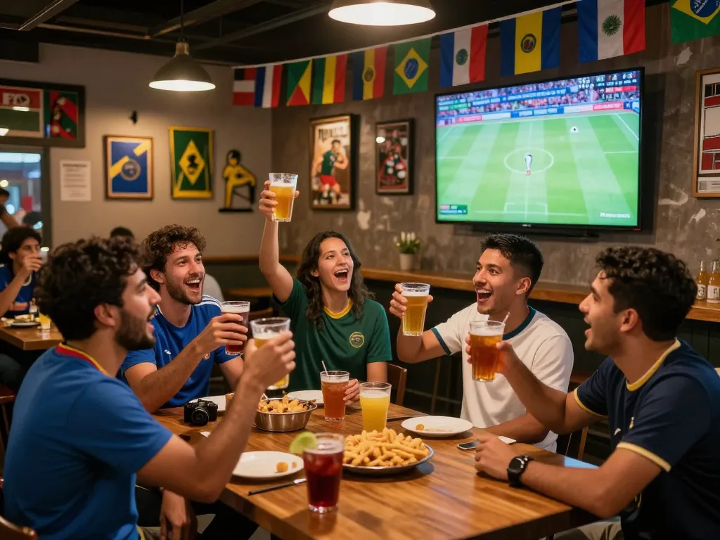 Fans celebrate while watching World Cup 2026, fully engaged in exciting sports betting atmosphere.