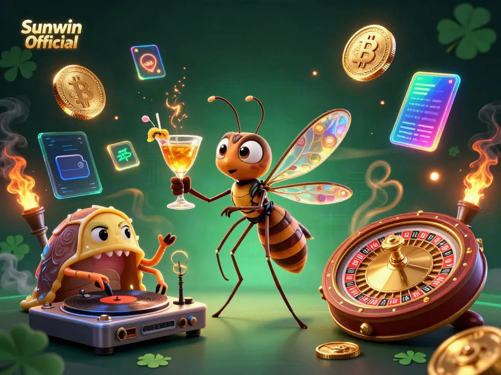 Experience thrilling games with Sunwin Official, showcasing dynamic casino elements and cryptocurrency themes.