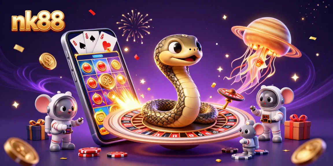 Bet on exciting games at nk88 with cosmic characters in a vibrant casino scene.