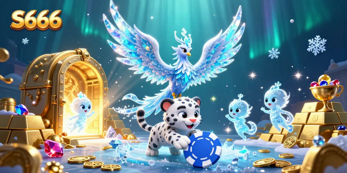 S666 showcases an enchanting 3D scene of a phoenix and playful leopard cub amidst casino treasures.