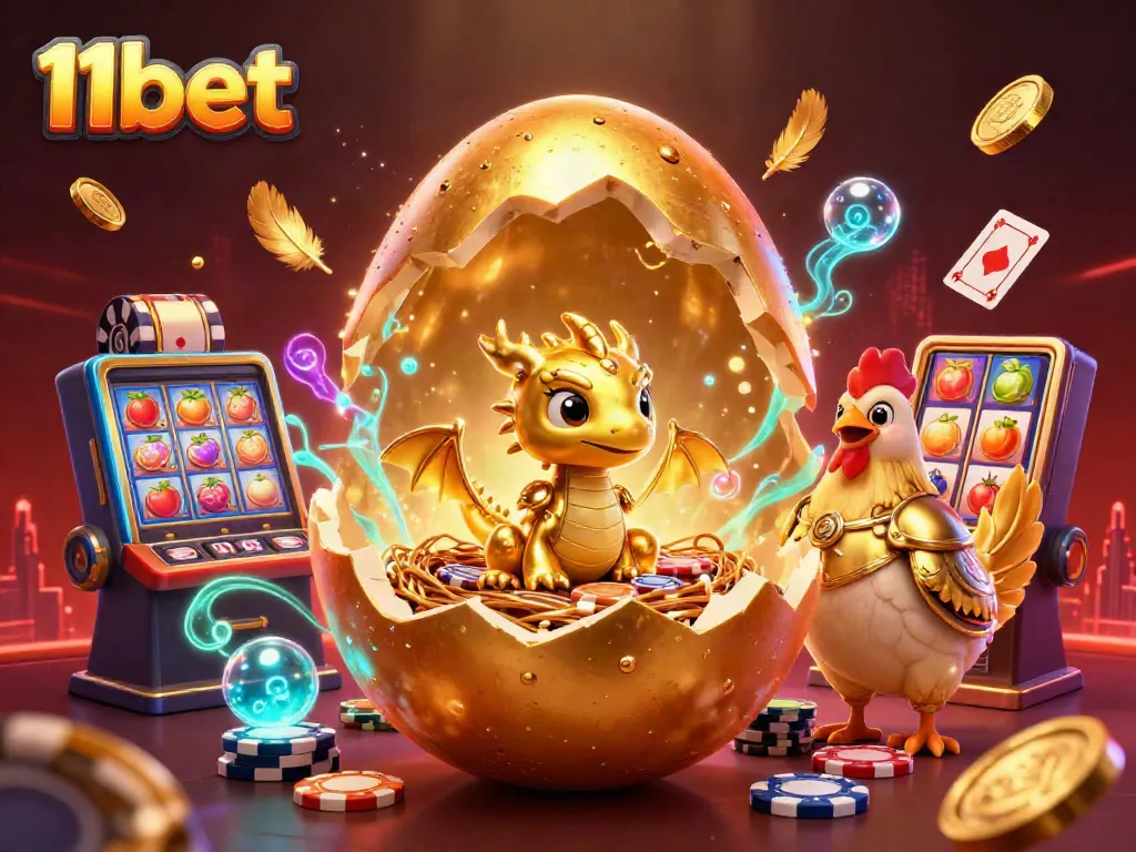 Experience the thrill of 11bet with a golden dragon, jackpots, and vibrant casino elements.