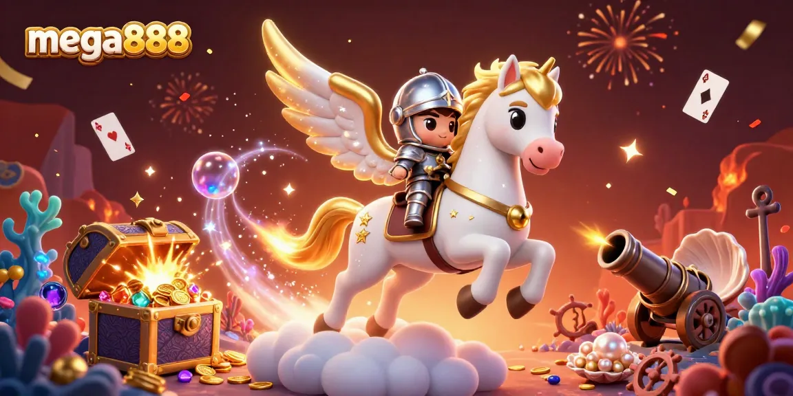 Experience mega888's thrilling slots with fun 3D characters and vibrant casino elements in stunning detail.