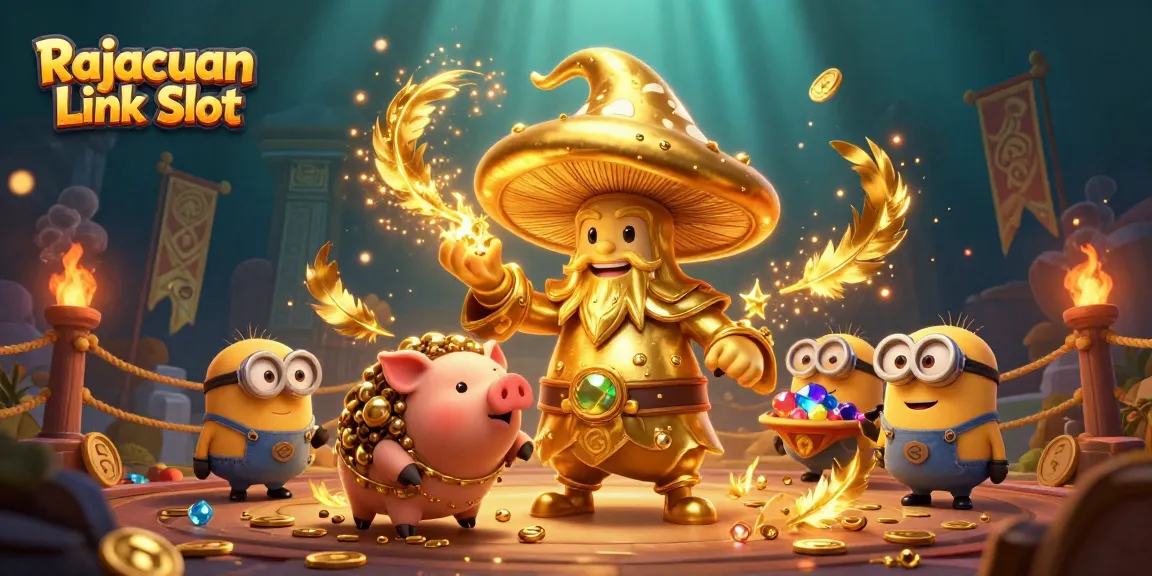 Mencoba peruntungan di Rajacuan Link Slot dengan simbol permainan slot berkilau dan efek magis.
