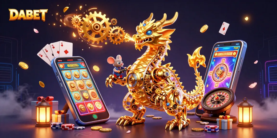 DABET showcases an engaging scene of a golden dragon and casino elements, enhancing the gambling experience