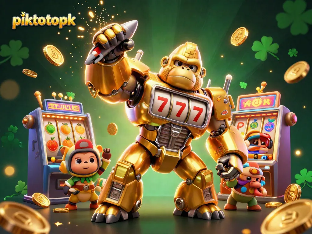 Experience thrilling gameplay with the piktotoapk gorilla mech and vibrant slot machine elements.