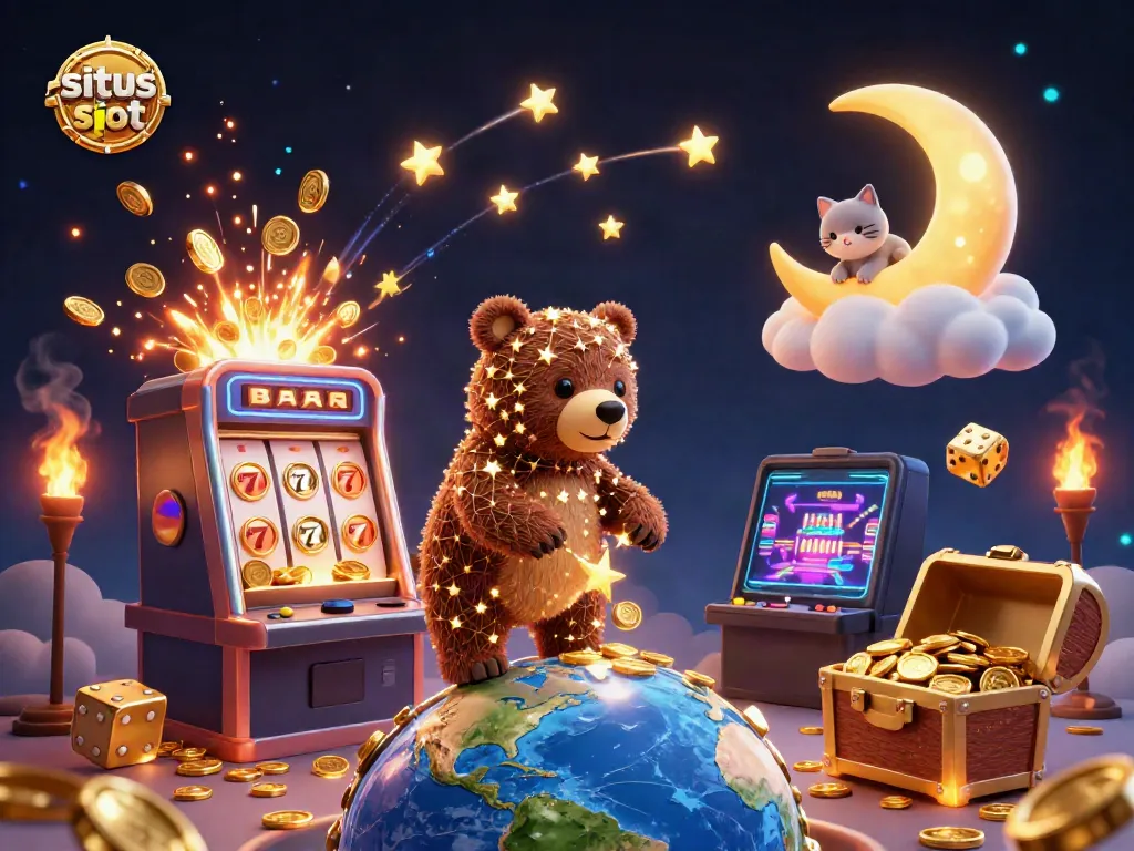 Scoop coins at situs slot with a constellation bear and exciting slot machine action.