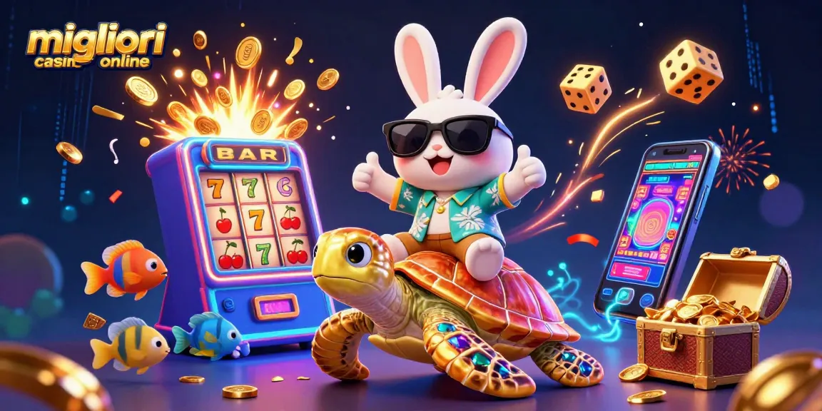 Scopri i migliori casino online mentre il coniglio fortunato guida una tartaruga dorata verso un jackpot di vincite