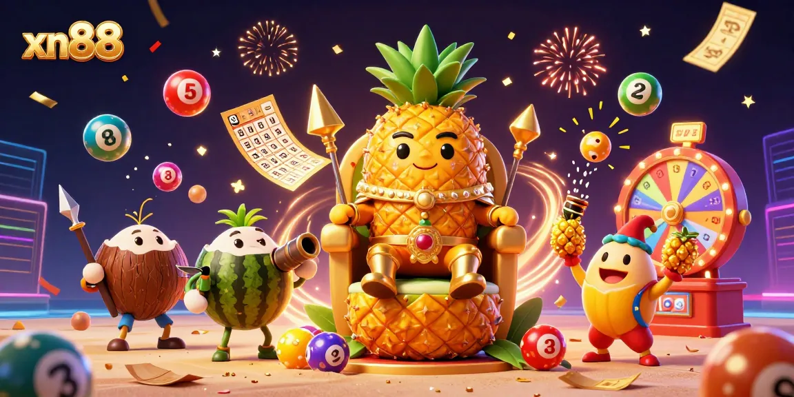 Engage with xn88's vibrant scene of a colorful casino experience featuring lottery elements and dynamic characters.