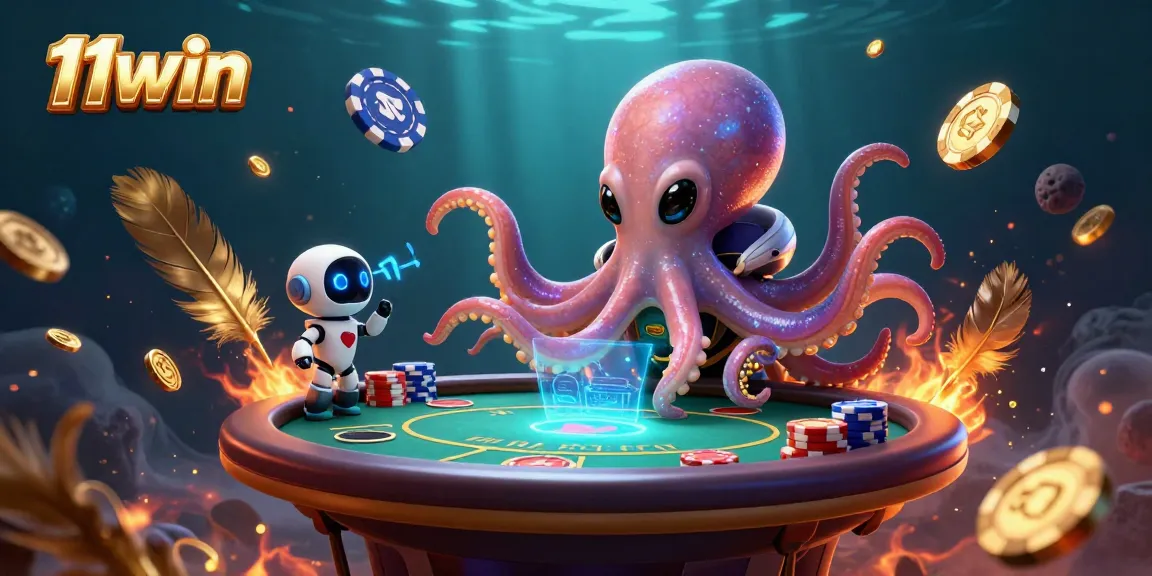 Experience thrilling gameplay action at 11win with alien octopus and holographic poker.