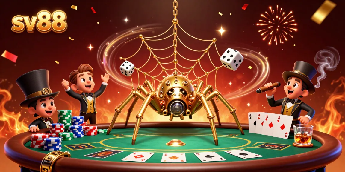Engage with sv88's exciting poker scene featuring a whimsical spider and fly gentleman.