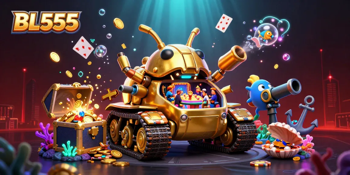 Engage in thrilling casino action playing BL555 inside a golden beetle tank bursting with coins.