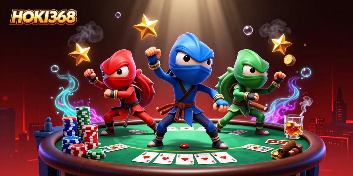 Experience thrilling bets with HOKI368 at the poker table as ninja chameleons showcase their synchronized skills.