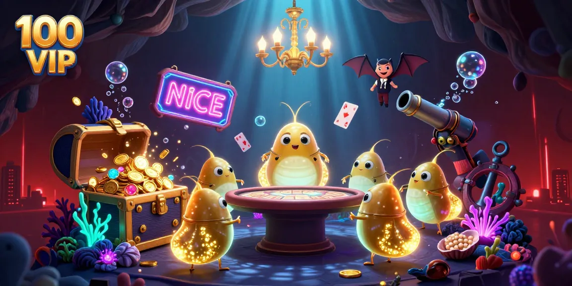 Bet on exciting games at 100 VIP with vibrant illustrations showcasing its lively casino atmosphere.
